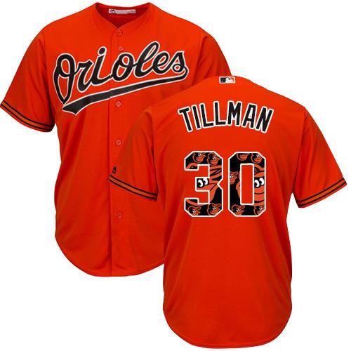 Orioles #30 Chris Tillman Orange Team Logo Fashion Stitched MLB Jersey
